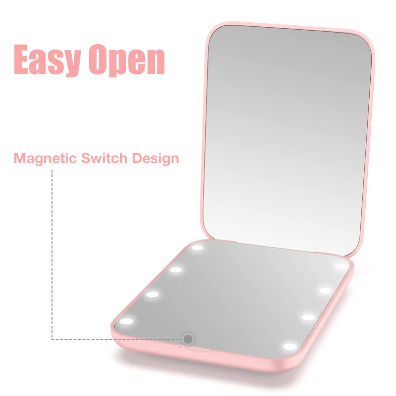 wobsion Small Mirror with Lights LED Compact Makeup Mirror 1x/3x Mini Travel Mirror with Magnification Portable Hand Held Mirror for Purse Pocket Gifts for Girls Pink - Image 4